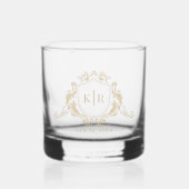 Goud Barok Crest Monogram Bruiloft Whisky Glas (Voorkant)