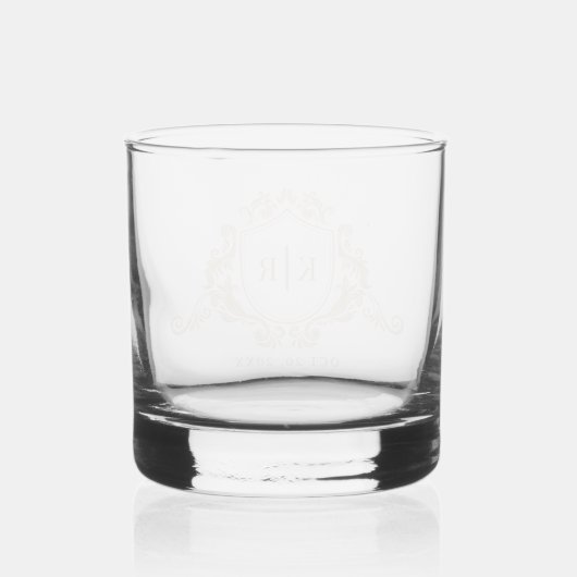 Goud Barok Crest Monogram Bruiloft Whisky Glas (Achterkant)