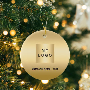 Goud bedrijf logo Christmas Keramisch Ornament