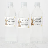 Goud beer met etiketten met ballonflesjes van baby (Flessen)