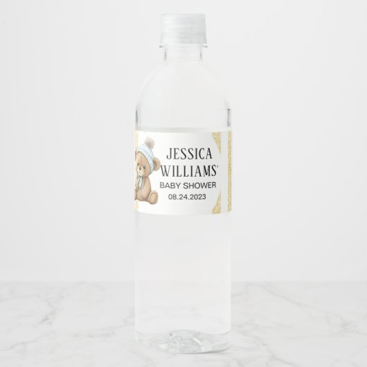 Goud beer met etiketten met ballonflesjes van baby (Voorkant)