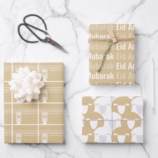 Goud Beige Eid Adha Mubarak Kaaba Schaap Inpakpapier Vel (Voorkant)