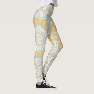 Goud Beige en Blauwe Mandala Patroon Ontwerp Leggings
