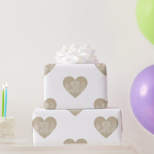  goud/beige Heart met witte Filigree Cadeaupapier