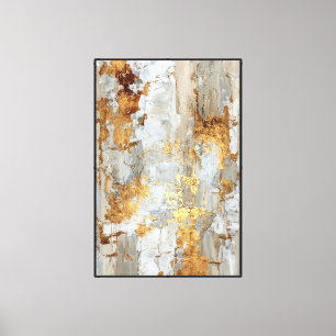 Goud & Beige met grijze strepen – Abstracte kunst Canvas Afdruk