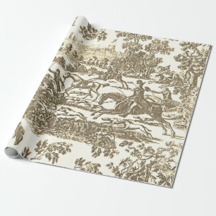 Goud Beige Vintage Jachtpaarden en Jachthonden Cadeaupapier