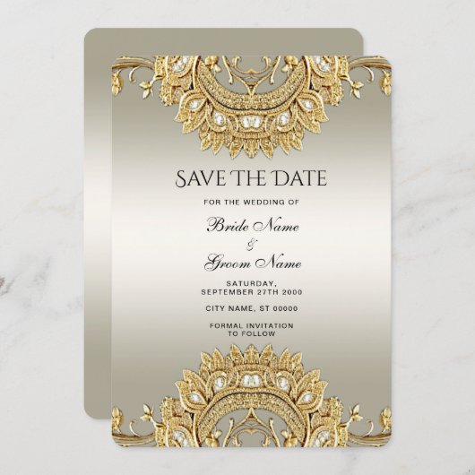 Goud Bewaar de datum Save The Date (Voorkant / Achterkant)