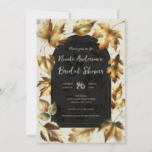 Goud Bladeren Amandel Beige Zwart Herfst Bruidsdou Kaart