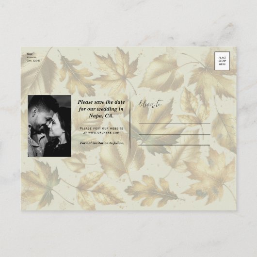 Goud Bladeren Amandelen & Beige Black Glam Fall We Aankondigingskaart (Achterkant)