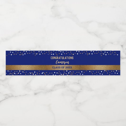 Goud Blauw Afstuderen  Klasse van 2024 Waterfles Etiket (Enkel label)