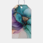 Goud Blauw Aqua Paars Bloem Bruiloft Feest Cadeaulabel (Achterkant)