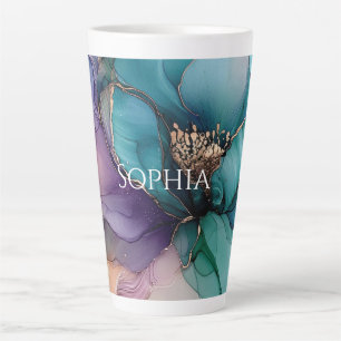 Goud Blauw Aqua Paarse Bloem Bruiloft Latte Mok