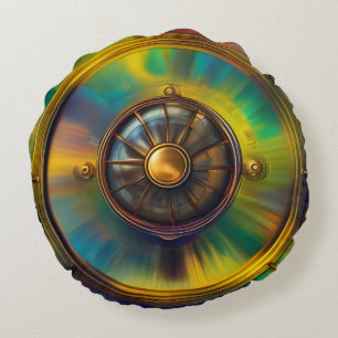 Goud Blauw Aqua turquoise abstract  Rond Kussen