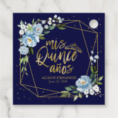 Goud Blauw Bloemen Quinceanera Bedankjes Labels (Achterkant)