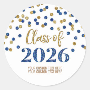 Goud Blauw Confetti Afstuderen 2026 Ronde Sticker