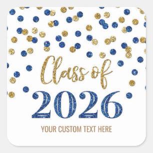 Goud Blauw Confetti Afstuderen 2026 Vierkante Sticker