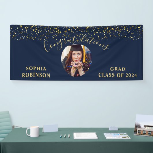 Goud Blauw Custom Foto Graduation Party Spandoek (Beurs)