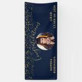 Goud Blauw Custom Foto Graduation Party Spandoek (Verticaal)
