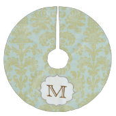 Goud Blauw Damast Kant Monogram Initiaal Boom Rok Kerstboom Rok (Voorkant)