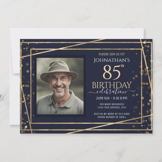 Goud Blauw Foto 85e Verjaardagsfeestje Kaart (Voorkant)
