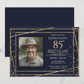 Goud Blauw Foto 85e Verjaardagsfeestje Kaart (Voorkant / Achterkant)