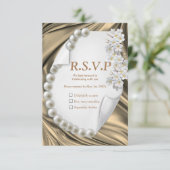 Goud, blauw, groen Ivory-zijde en parels RSVP Kaartje (Staand voorkant)