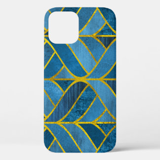 Goud Blauw Grunge Patroon iPhone 12 Hoesje