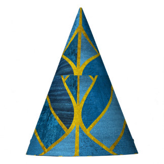 Goud Blauw Grunge Patroon Feesthoedjes