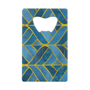 Goud Blauw Grunge Patroon Kredietkaart Flessenopener