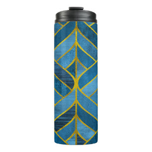 Goud Blauw Grunge Patroon Thermosbeker