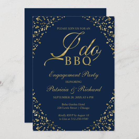 Goud Blauw I DO BBQ Engagement Party Uitnodiging (Voorkant / Achterkant)