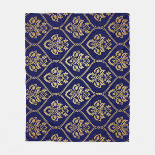 Goud & Blauw: Luxe Damask Fleece Deken