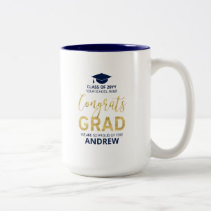 Goud & Blauw Modern Afstudeercadeau op Maat Tweekleurige Koffiemok