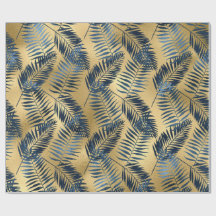 Goud Blauw Palmblad Inpakpapier