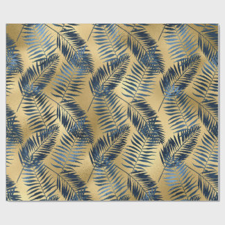 Goud Blauw Palmblad Inpakpapier