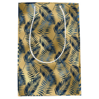 Goud Blauw Palmblad Inpakpapier Medium Cadeauzakje