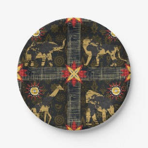 Goud Blauw Rood Safari Wereldkaart Afrikaanse Dier Papieren Bordje