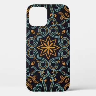 Goud & Blauw: Sierlijke Vintage iPhone 12 Hoesje
