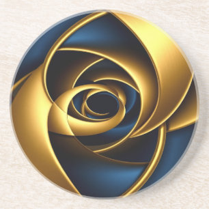 goud blauw spiraal abstract wervelpatroon luxe ge zandsteen onderzetter