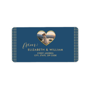 Goud & Blauw Stippen Personaliseerbare trouw Etiket