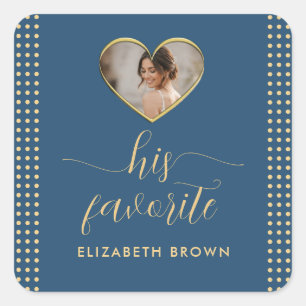 Goud & Blauw Stippen Personaliseerbare trouw Vierkante Sticker