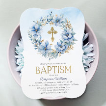 Goud & Blauw Waterverf Bloemen Foto Jongen Doop