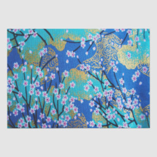 Goud Blauw Wit Japans Kimono Bloemen Decoupage Tissuepapier