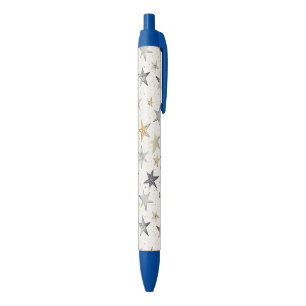 Goud Blauw Zilveren Sterren Zwarte Inkt Pen