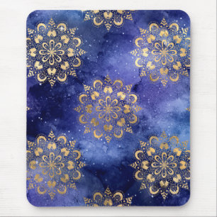 Goud & Blauwe Galaxy Dharma Mandala Patroon Muismat