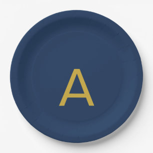 Goud & Blauwe Kleur Monogram Professionele Initiaa Papieren Bordje