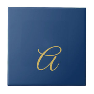 Goud & Blauwe Kleur Monogram Professionele Initiaa Tegeltje
