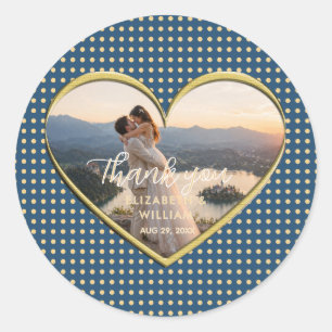 Goud & Blauwe Stip Persoonlijke Trouwdag Ronde Sticker