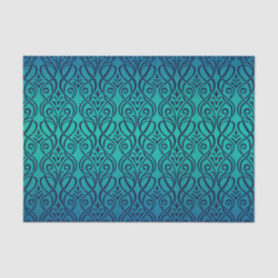 goud, blauwgroen, art nouveau, , floral, patroon,  tissuepapier