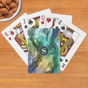 Goud, Blauwgroen en donkergrijs vloeibare inkt, DI Pokerkaarten
